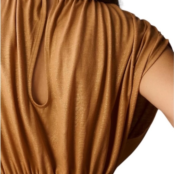 Anthropologie Maeve Ruched Metallic Muscle Tee Women’s Small in tan/gold - Picture 3 of 14